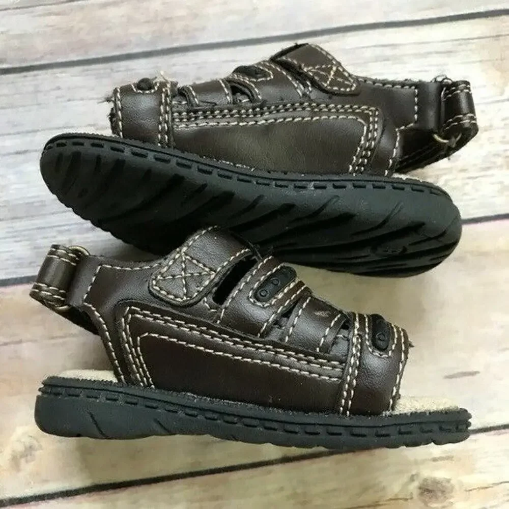 Gymboree Boys Sandals Size 3 Summer Guy Fisherman Brown‎ Black Shoes